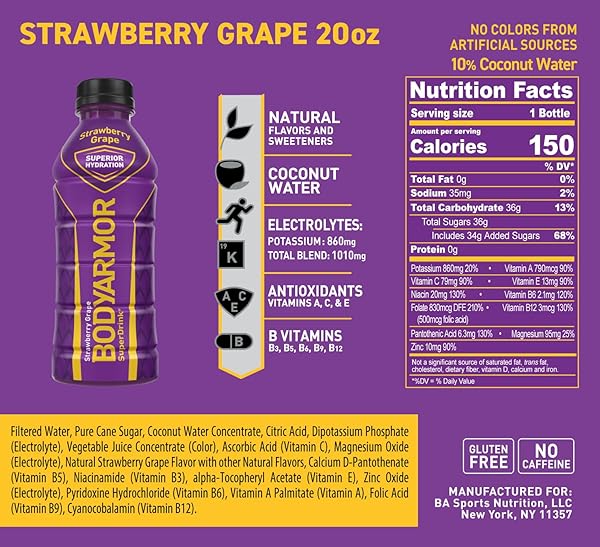 BODYARMOR IS THE SPORTS DRINK FOR TODAY’S ATHLETE, PROVIDING SUPERIOR HYDRATION BY COMBINING NATURAL FLAVORS & SWEETENERS, NO COLORS FROM ARTIFICIAL SOURCES AND POTASSIUM-PACKED ELECTROLYTES.