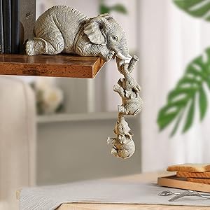 Elephant Statue, Elephant Mother Hanging 2 Baby Elephant Resin Crafts Ornaments, Elephant Resin Decoration Sculpture for Living Room Bedroom