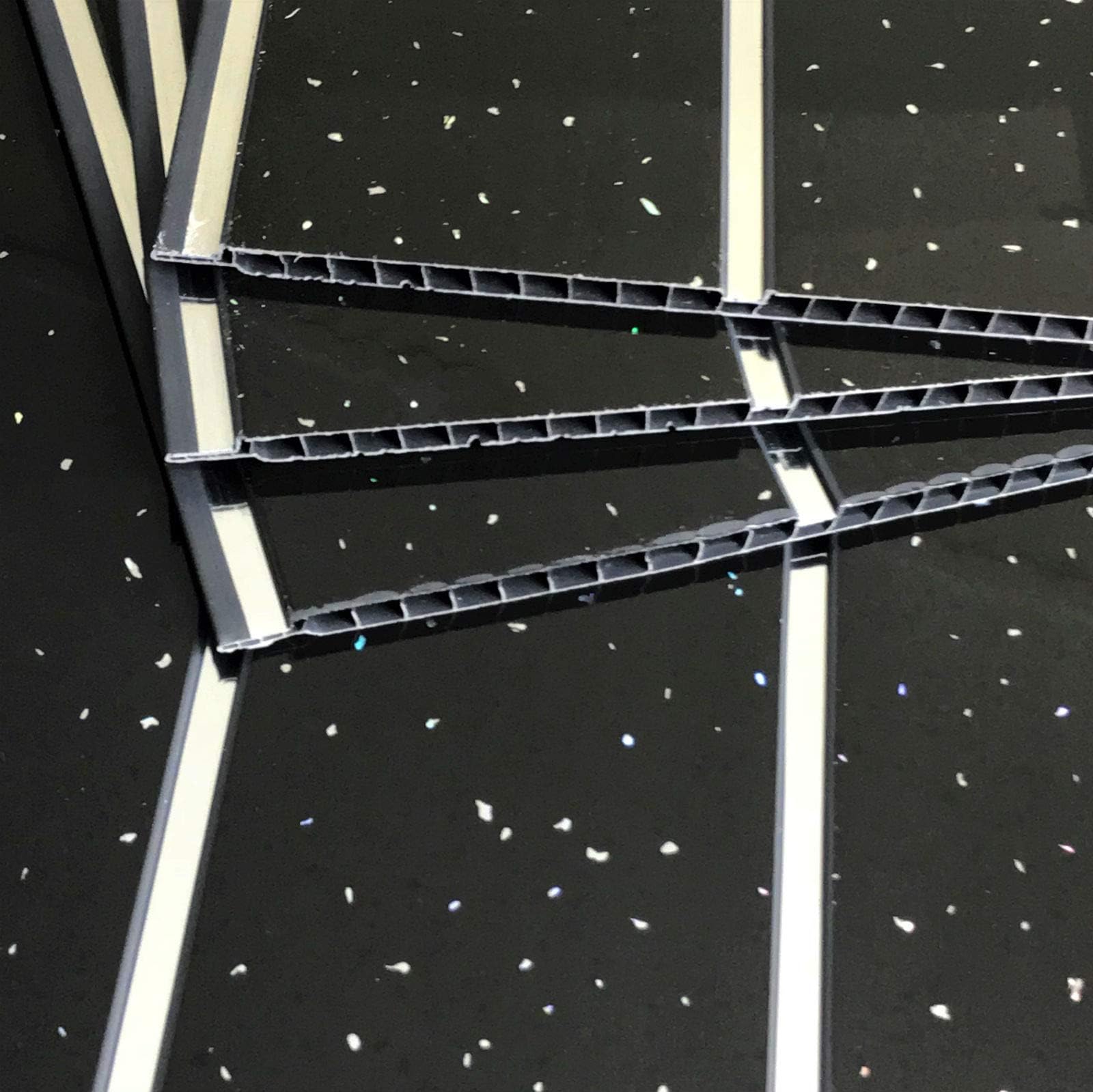 Black Sparkle With Chrome Strip 8mm Wall Cladding Ceiling Kitchen Sparkly Diamond Effect Panels PVC Wet Wall Bathroom Cladding (8)