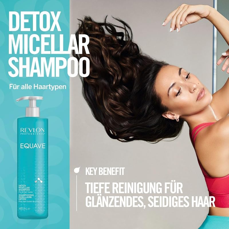 EQUAVE Detox Micellar Shampoo für alle Haartypen, 485 ml, tiefenreinigendes Mizellen Haarshampoo mit Gel-Textur, Haarpflege für seidige, glänzende Haare