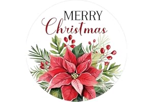 Alynta Merry Christmas Stickers - 2 Inch Holiday Stickers 120Pcs Large Round Christmas Card Sticker Labels Self-Adhesive Xmas Poinsettias Sticker for Envelope Seals Card Ornament (Red)