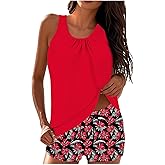 Tankini Swimsuits for Women Tummy Control Boy Shorts - 2 Piece Tankini Bathing Suits Summer Modest Floral Swim Suits
