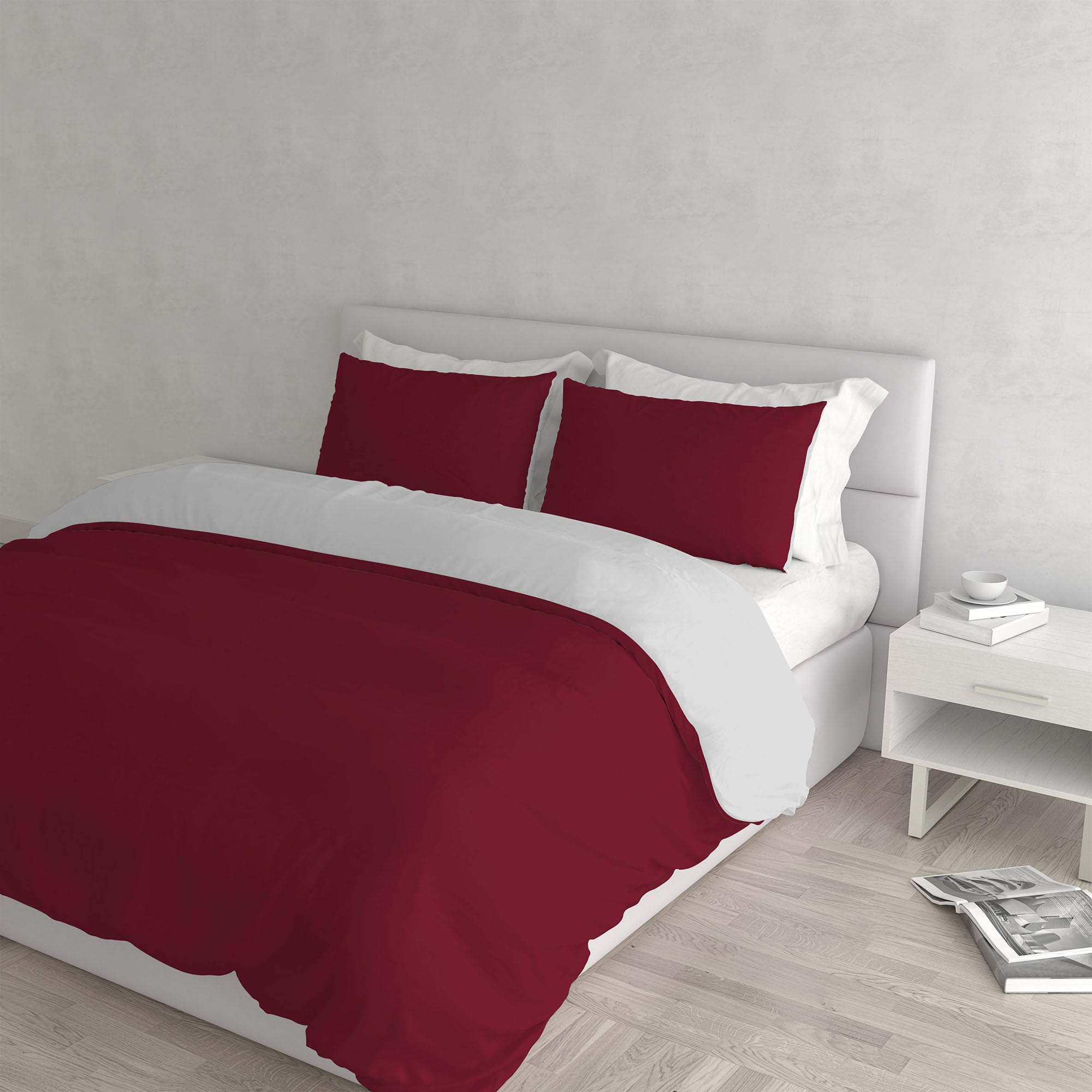 Italian Bed Linen Natural Colour Duvet Cover Set, Burgundy/Light gray, Double