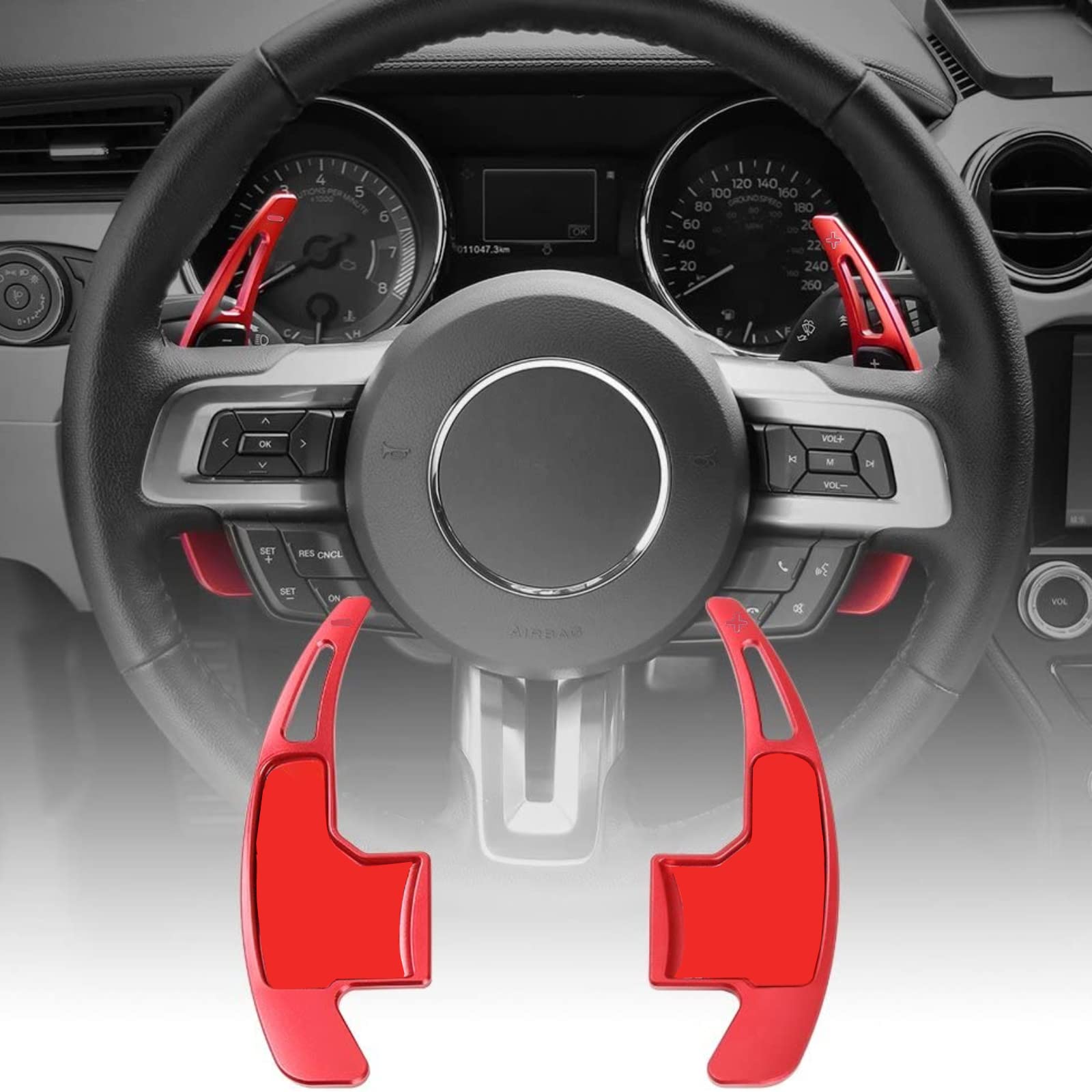 Photo 1 of Voodonala Red Steering Wheel Shift Paddle Shifter Trim Cover for Ford Mustang 2015+(2pcs/set)