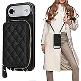 Bocasal Crossbody Wallet Case for iPhone 17 Air, RFID Blocking PU Leather Zipper Handbag Purse Flip Cover, Kickstand Folio Case with Card Slots Holder Wrist Strap Lanyard 5G 6.5 Inch (Black)