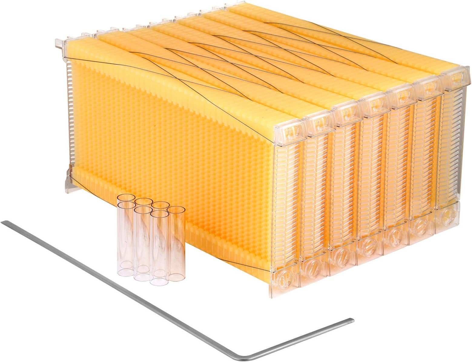 Sheepiic 7Pcs Auto Flow Comb Beehive Frames Kit Raw Auto Flow Honey Plastic Flow Honey Beehive Beekeeping with 7 Harvest Tubes (Flow Comb) (7 Pcs)