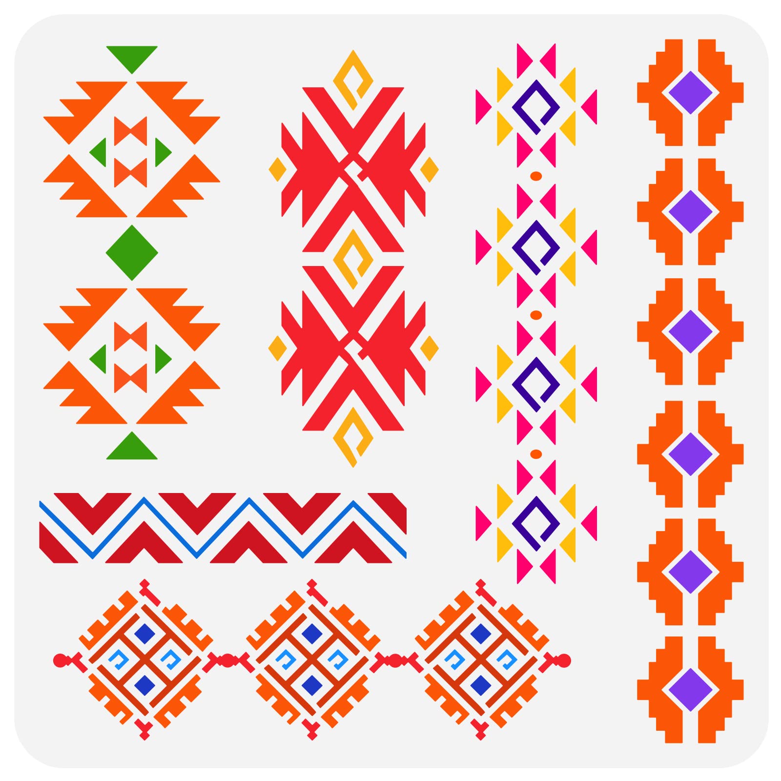 FINGERINSPIRE Aztec Tribal Stencil 30x30cm Southwest Borders Drawing Painting Stencils Plastic 6 Styles Boho Borders Pattern Stencil Reusable DIY Stencils for Journal Paper Scrapbook Wall Craft