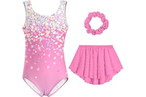 Idgreatim Girls Gymnastic Leotard Ballet Dance Dress Outfit with Removable Skirt Hair Scrunchie Combo 4-11 Years