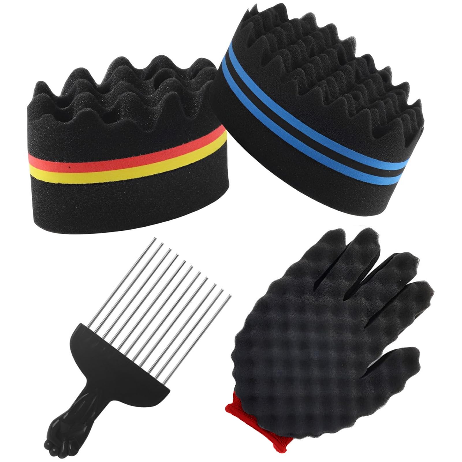 4 Pcs Hair Sponge Set, Afro Sponge, Multi Functional and Durable Hair Sponge for Curls, Curl Brush Set for Hair Salons and Daily Household Use, Versatile Curling Options Tools