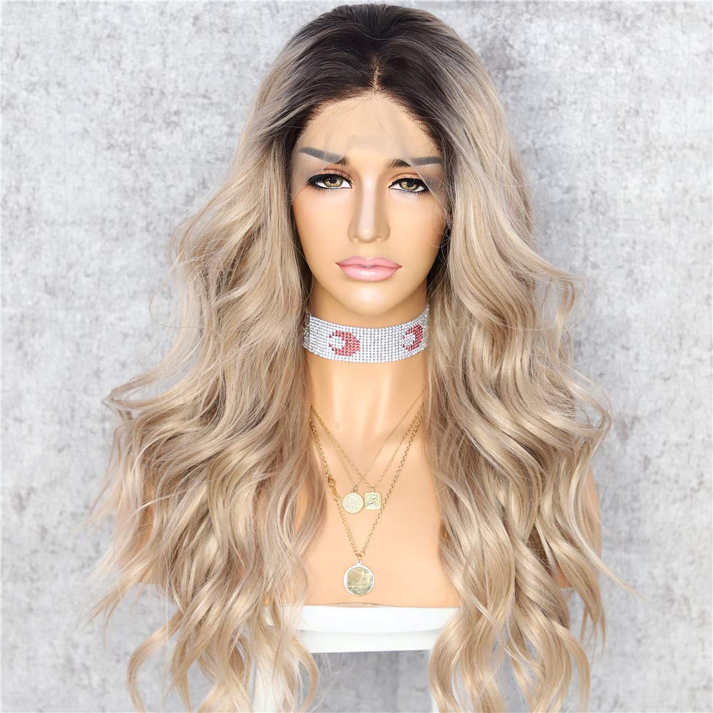 Sapphirewigs #4 Black Dark Roots Ombre Brown Color Women Gift Daily Makeup Fashion Blogger Celebrity Wedding Party Synthetic Lace Front Wigs