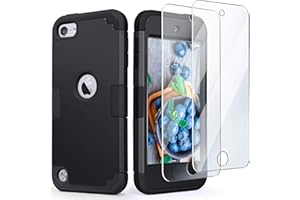 IDweel for iPod Touch Case with 2 Screen Protectors, 3 in 1 Hard PC Case + Silicone Shockproof for Kids Heavy Duty Hard Case Cover for iPod Touch 7th/6th/5th Generation,Black