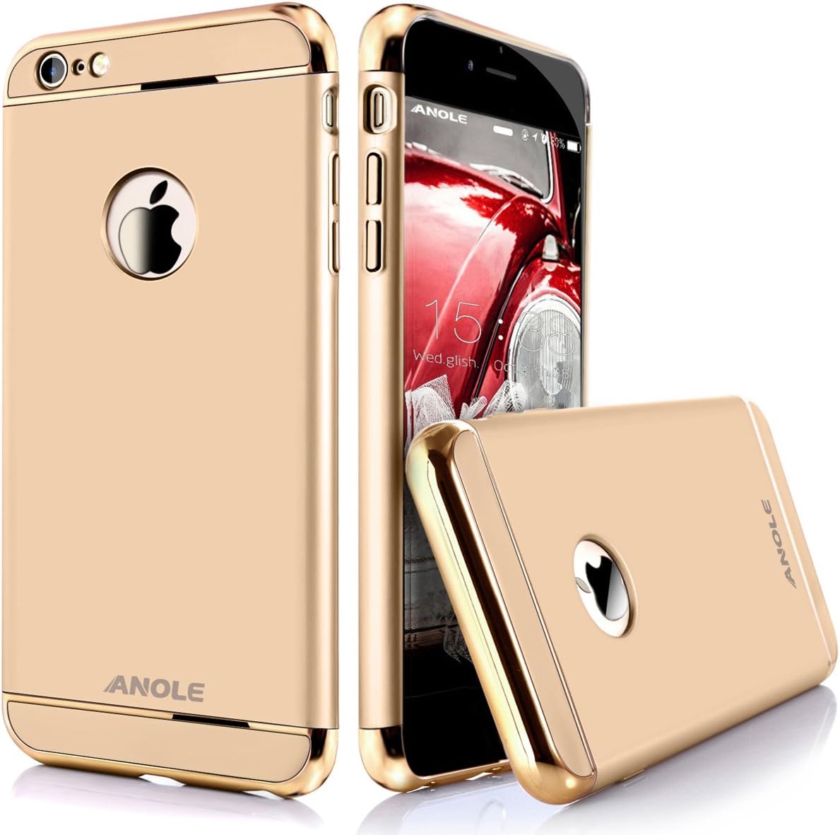 iPhone 6 Plus Case, Anole Ultra-Thin 3 in 1 Anti-Scratch Fingerprint Shockproof Resist Cracking Electroplate Metal Texture Armor PC Hard Back Case Cover for Apple iPhone 6 Plus 5.5 Inch (Gold)