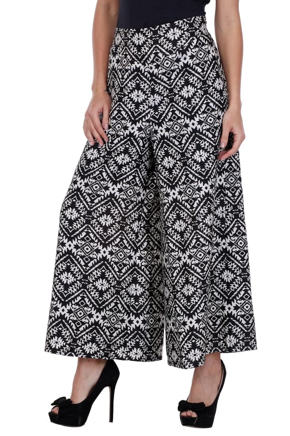 deewa black and white printed crepe palazzo