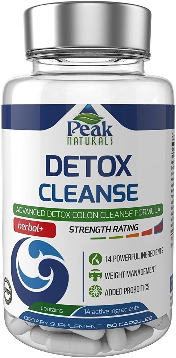 #1 Detox Cleanse Herbal Formula 14 All Natural Powerful Detox Ingredients with Probiotics Advanced Detox Formula for Healthy Colon Cleanse Full 30 Day Supply Proudly Made in The UK