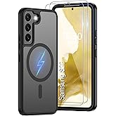 Pilaru for Samsung Galaxy S22 Case [Compatible with Magsafe] Translucent Matte Magnetic Phone Case,Slim Thin Duty Shockproof Protection Cover with 2pc HD Screen Protector-Black