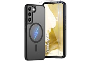 Pilaru for Samsung Galaxy S22 Case [Compatible with Magsafe] Translucent Matte Magnetic Phone Case,Slim Thin Duty Shockproof Protection Cover with 2pc HD Screen Protector-Black