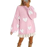 Saodimallsu Womens Oversized Heart Sweater Valentines Cute Mock Neck Chunky Knit Long Sleeve Tunic Sweaters