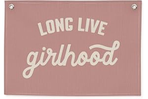 CEBTHN Long Live Girlhood Banner – Linen Canvas Wall Hanging Flag, Girls Room & Nursery Decor, Playroom Wall Art, Baby & Toddler Room Decoration, 20x30 Inch - Pink