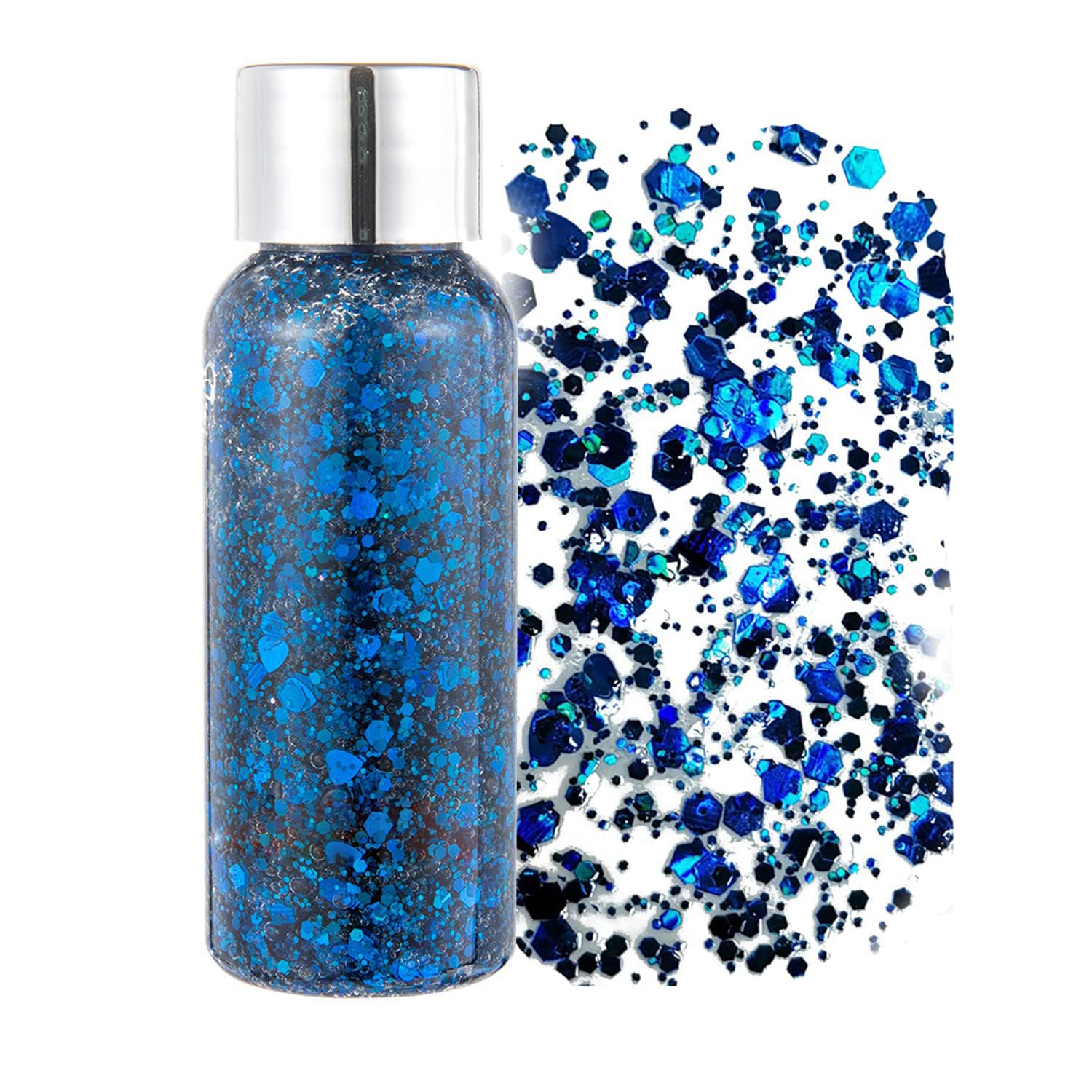 GL-Turelifes Mermaid Sequins Chunky Body Glitter Gel Liquid Eyeshadow Sparkling Festival Cosmetic Face Glitter Hair Nails Makeup Long Lasting 30g (05# Blue)