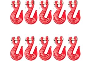 Lechansen 3/8'' G80 Clevis Grab Hook,10 Pack Heavy Duty Grade 80 Chain Hooks 3/8 Inch, 7,100 Lbs Working Load Limit, 3/8 in G80 Tow Hooks Transport Chian Hooks Trailer Truck Hooks - Red