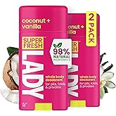 Super Fresh Aluminum Free Deodorant Stick for Women, Non Toxic Coconut and Vanilla Whole Body Odor Control, Skin Safe, 2 Pack