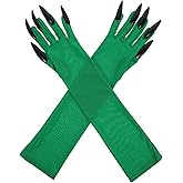 FOMIYES Halloween Claw Gloves for Cosplay - Flexible Green Fingerless Gloves with Spooky Long Fingernails for Parties and Events