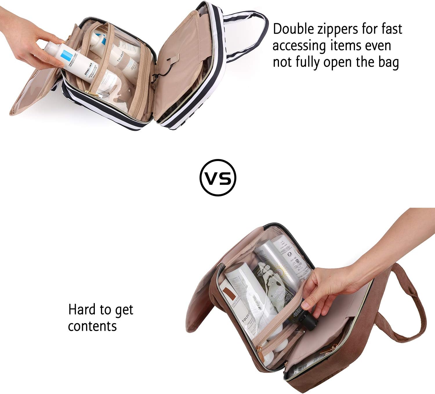 BAGSMART Toiletry Bag Travel Bag with Hanging Hook, Water-resistant Makeup Cosmetic Bag Travel Organizer for Accessories, Shampoo, Full Sized Container, Toiletries
