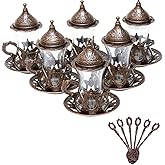 Alisveristime (Set of 6 Handmade Turkish Tea Water Zamzam Serving Set Glasses Saucer and Spoon (Copper)