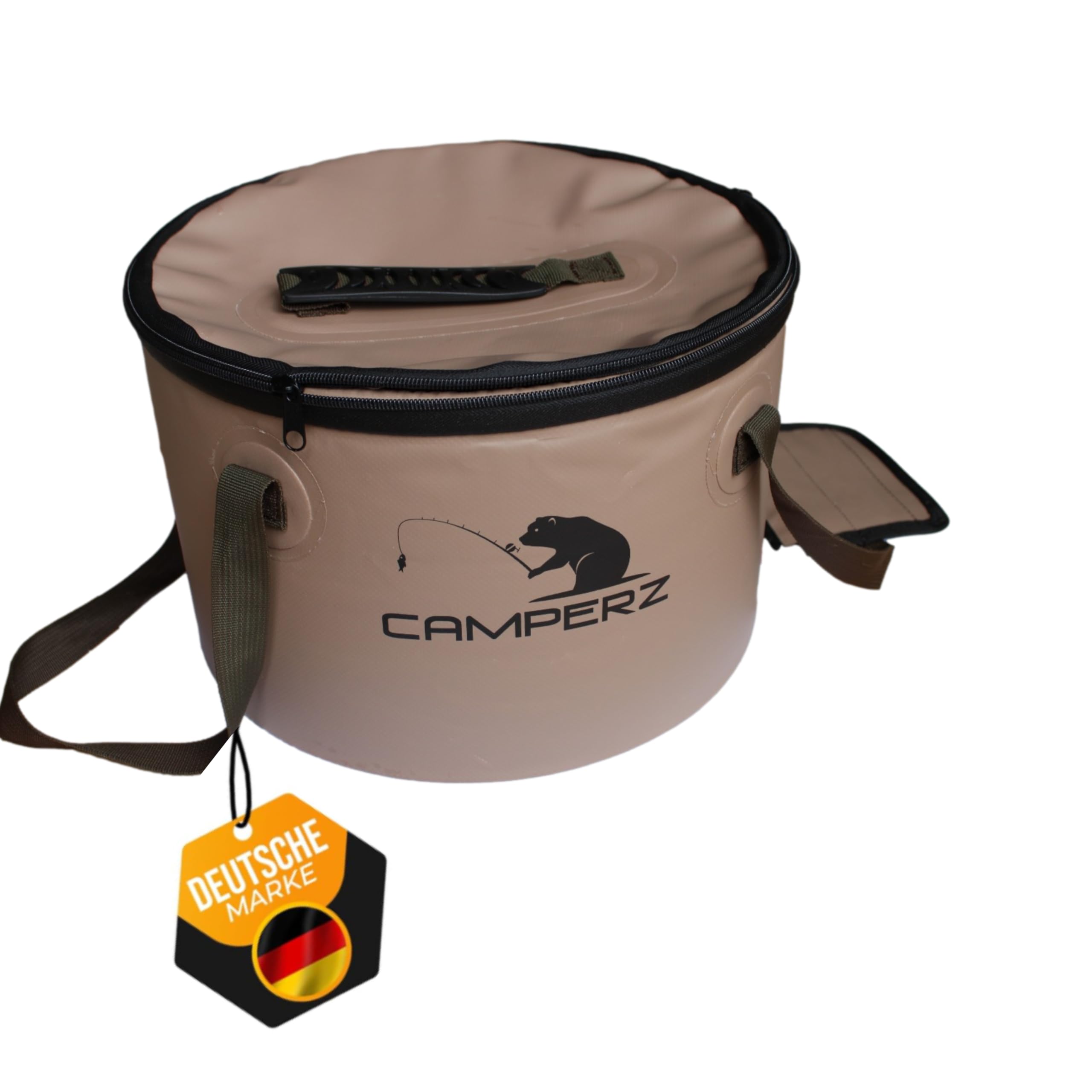 CAMPERZ Foldable Bucket, Folding Bowl for Fishing, Gardening, Folding Bucket, Water Bucket, Fishing Bucket with Lid and Zip (Brown)