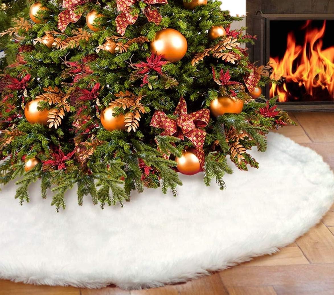 LICORNE Christmas Tree Skirts Snow White Plush Faux Fur Handmade Tree Skirt Christmas Holiday New Year Party Home Decorations (36 inch, White)