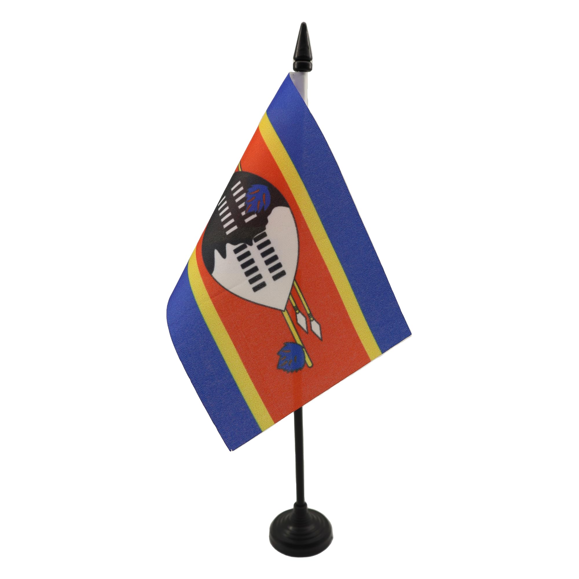 AZ FLAG - Swaziland Table Flag 4'' x 6'' - Swazi Office Mini Banner 100% Polyester 15 x 10 cm - Mini Desk Flag with 10'' Pole and Black Plastic Base