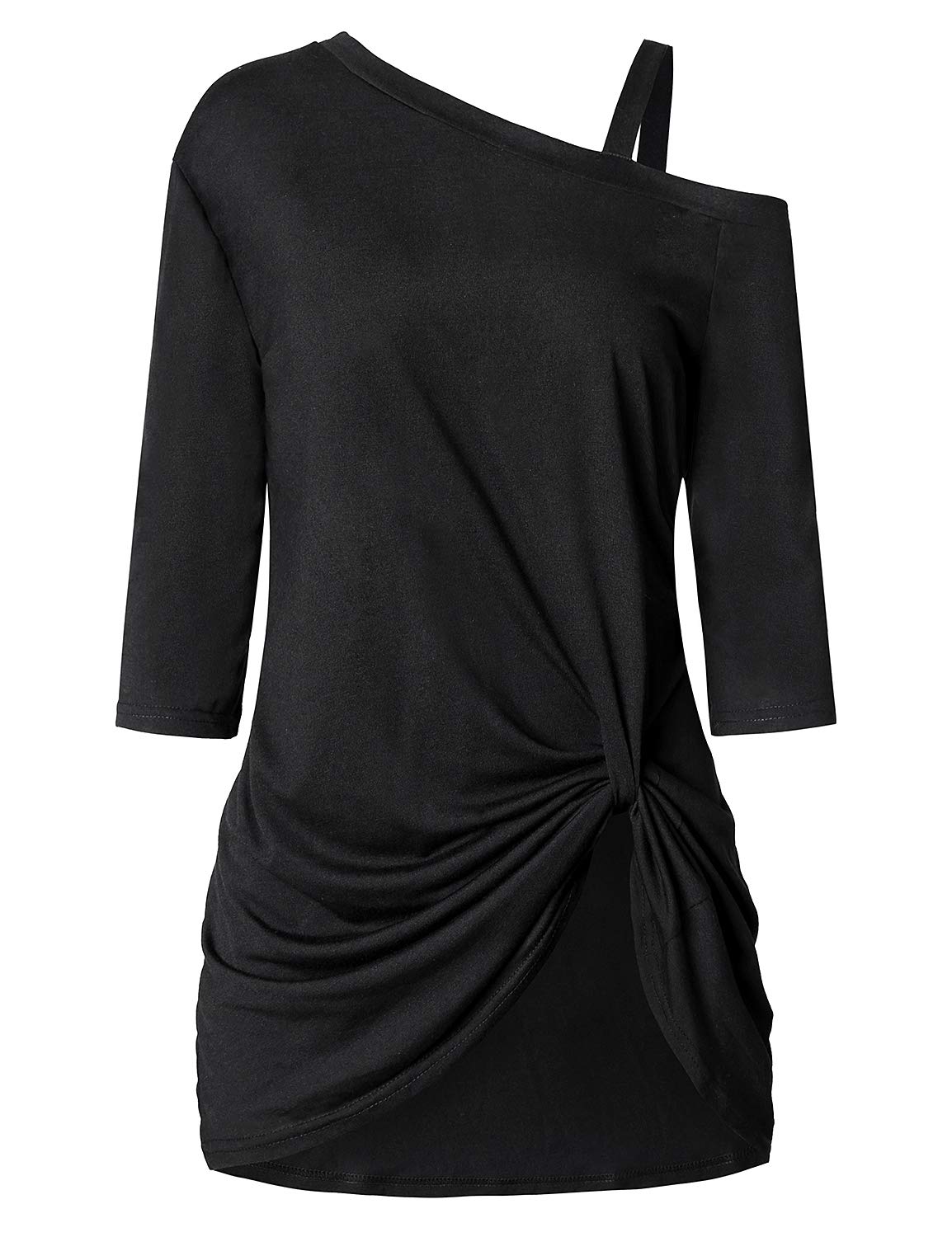 bmjl Women\'s One Off The Shoulder Blouse Knotted Loose Top Tees