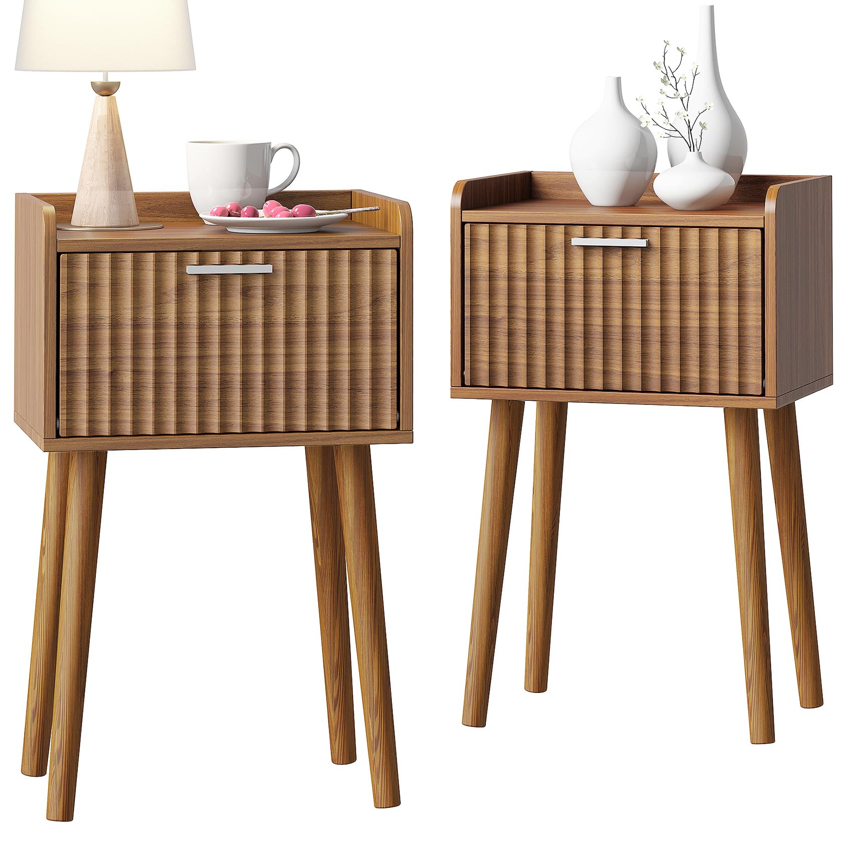 Photo 1 of LAATOOREE Small Nightstands Set of 2, Side End Table, Bedside Table with Fluted Door, Solid Wood Feet; for Bedroom, Small Bed
