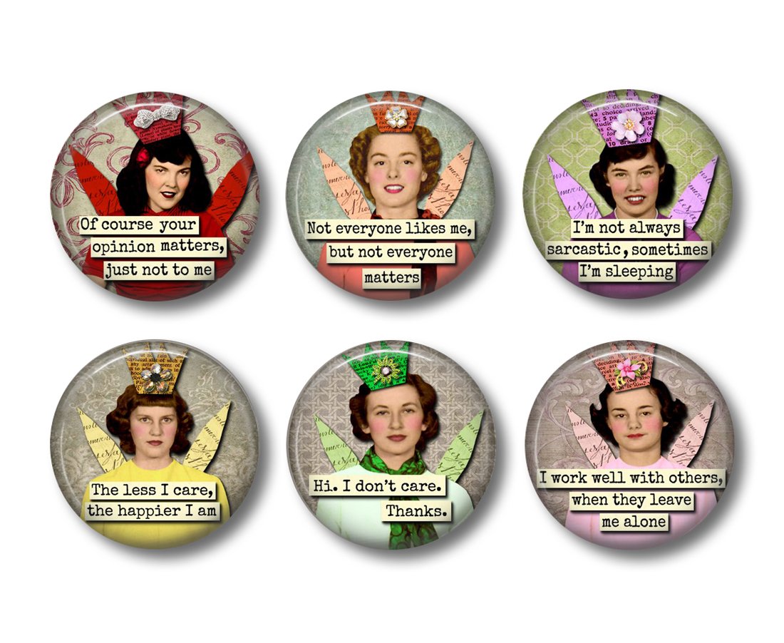 Sarcastic Humor - Fridge Magnets - Funny Magnets - 6 Magnets - 1.5 Inch Magnets - Sarcastic Angels - Retro Kitchen - Gift for Friend