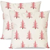 PANDICORN Christmas Pillow Covers 18x18 Inch Set of 2, Pink Christmas Tree Throw Pillow Cases, Xmas Decorations for Bedroom, Winter Holiday Decorative Cushion Cases for Sofa Couch Decor
