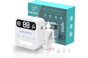 saicheek Electric Nasal Aspirator with Storage Box, 70Kpa Electric Nose Suction Nose Sucker for Baby,3 Silicone Tips,9 Suction Levels,Light Function,Anti-Reflux Design,BC-026
