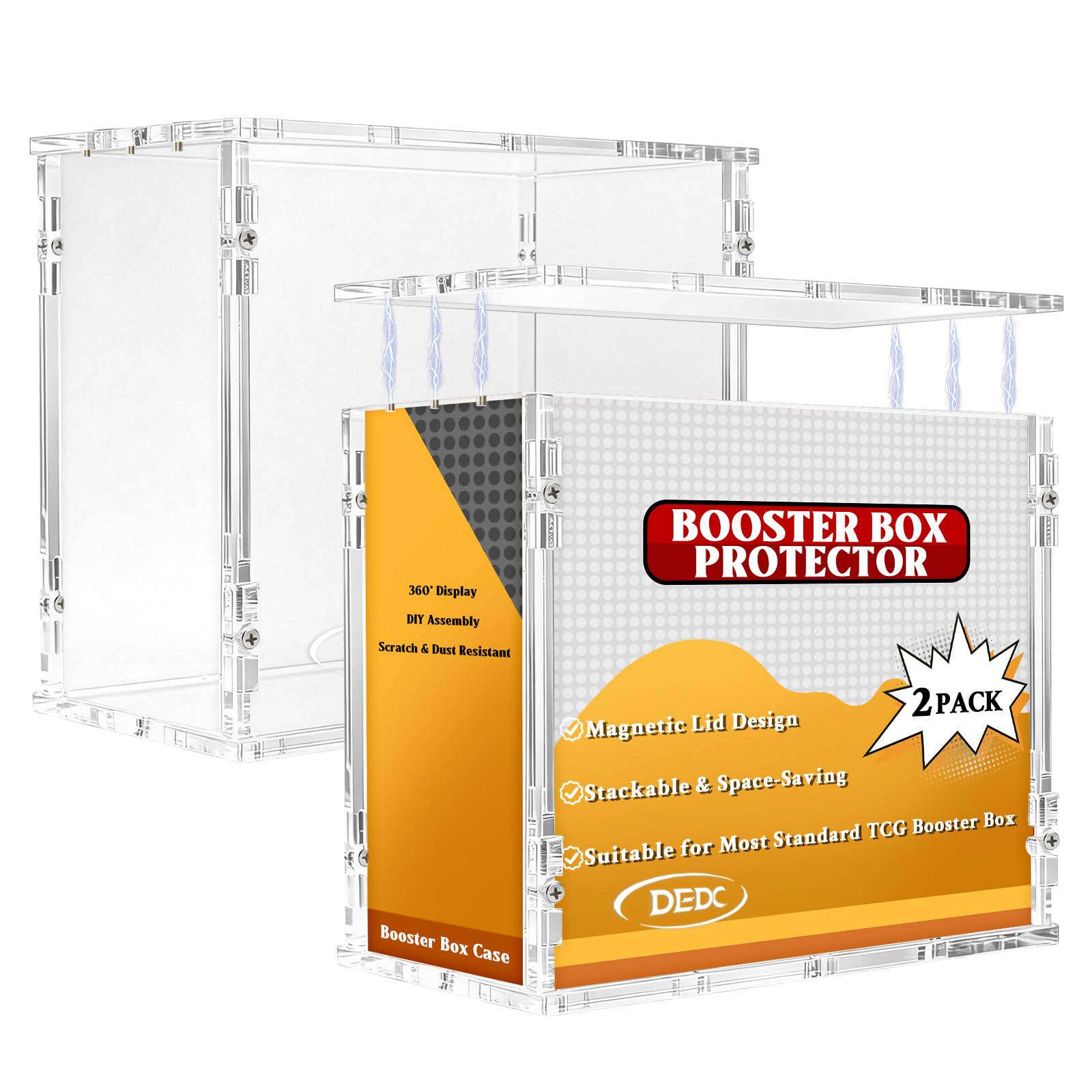 Photo 1 of 2 Pack Acrylic Booster Box Display Case with Magnetic Splicing Lid 6mm Extra Thick Clear Protector Stackable UV Protection Storage Container for Collectors Fits Standard Sealed TCG Boxes 3.1x4.8x5.4in