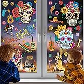 81Pcs Day of The Dead Window Clings - Dia De Los Muertos Stickers for Mexican Halloween Decor - Sugar Skull, Guitar, Ghost Bride and Groom, Flower Design - Mexican Art Decorations