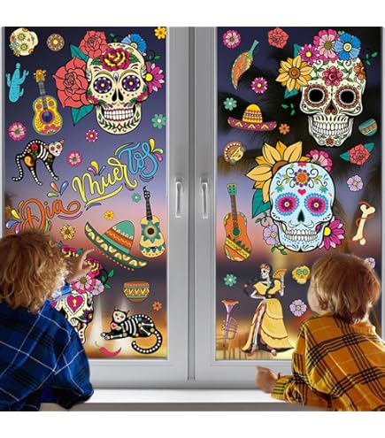 Amazon.com: Day of The Dead Window Clings Sugar Skulls Window