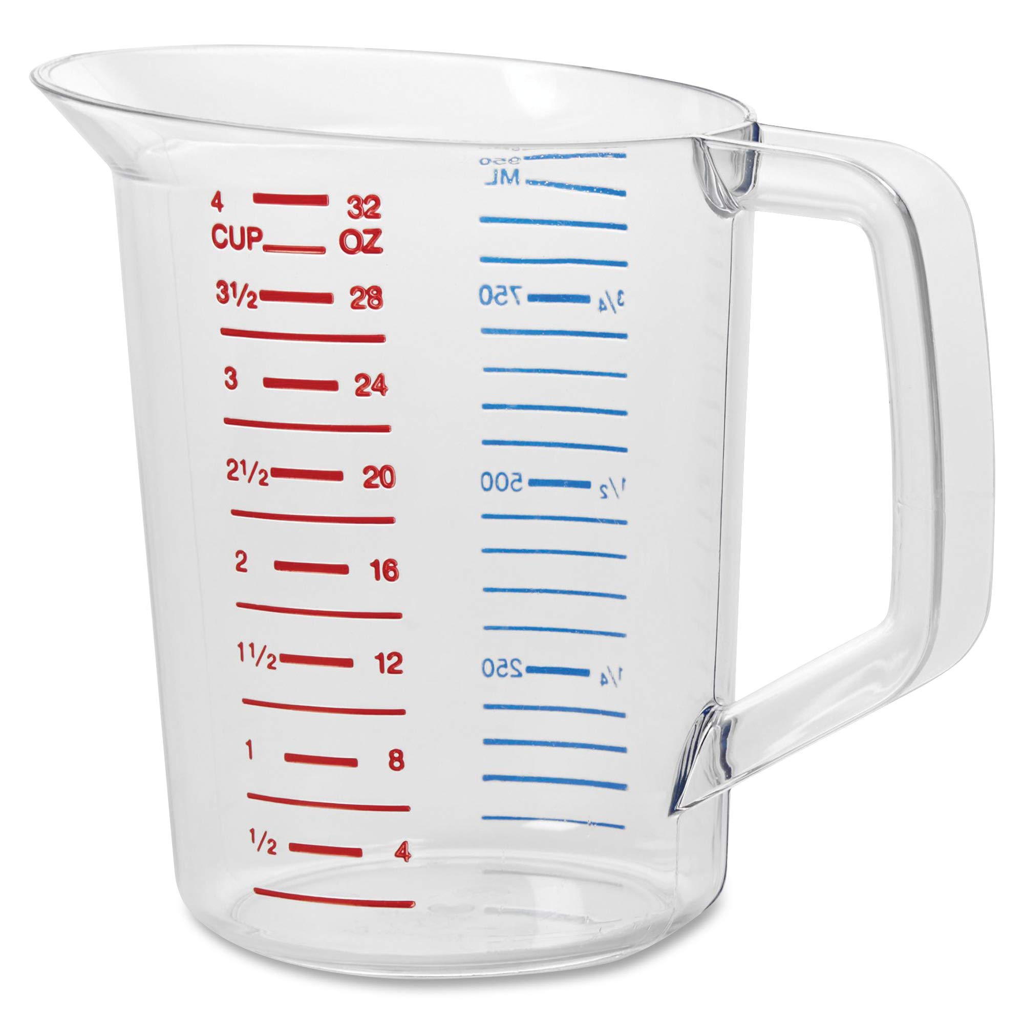 Rubbermaid Commercial Products Bouncer Clear Measuring Cup 4-Cup/1-Quart Clear Strong Food Grade Easy Read for Liquid/Dry Ingredients for Home/Professional Kitchen