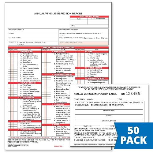 Dot Annual Inspection Sticker J.J. Keller DOT Annual Inspection Forms ...