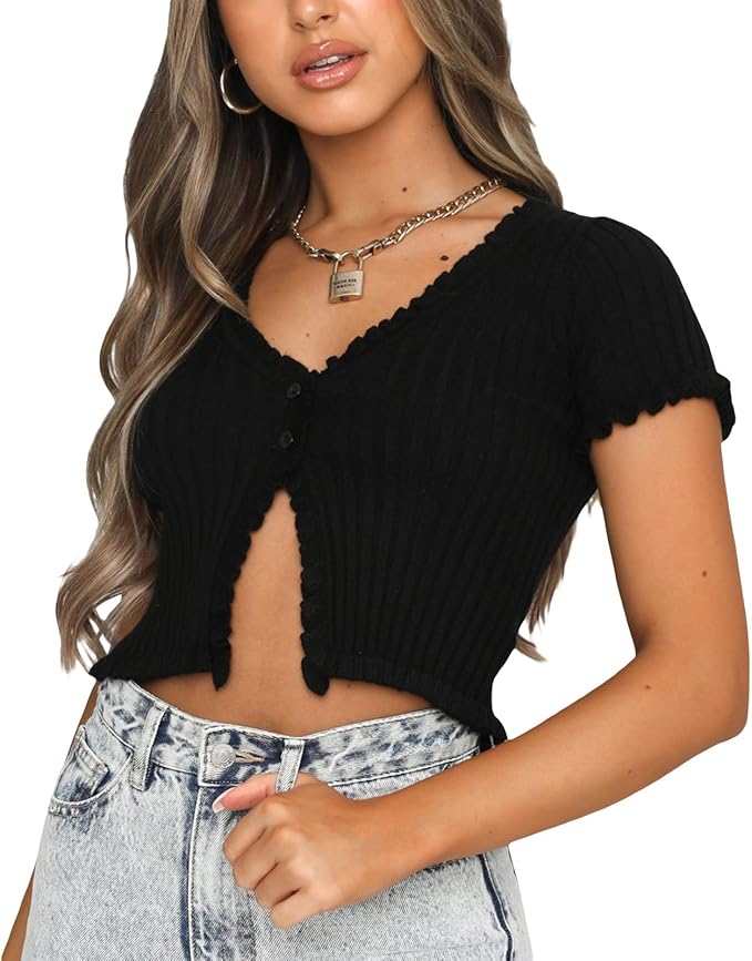 ribbed crop top short sleeve