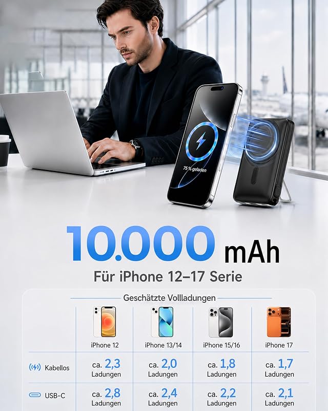 für MagSafe Powerbank iPhone, Schnelllade Power Bank Magnetisch mit Kabel — Foto 8 von 8