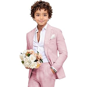 Netsky Boys Linen Suit 2 Pieces Summer Wedding Suits for Toddler Boy Lightweight Casual Tuxedo Jacket Pants Set