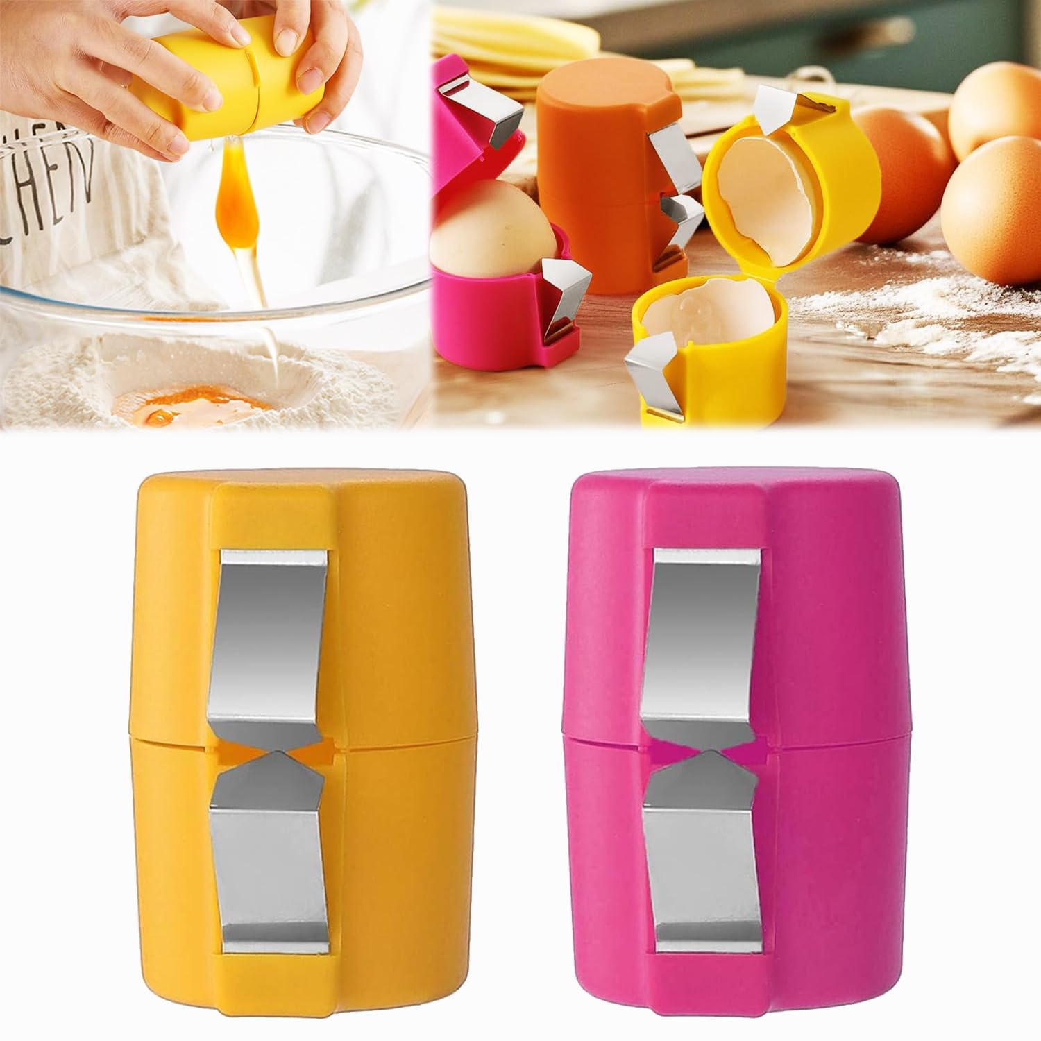Photo 1 of Egg Shell Opener, Egg Shell Opener for Hard Boiled Eggs, Egg Cracker Tool, Hard Boiled Egg Peeler, Egg Cracker Tool for Eggs Kitchen Gadgets Egg Cracking Tool (2 PCS-Yellow+Pink)