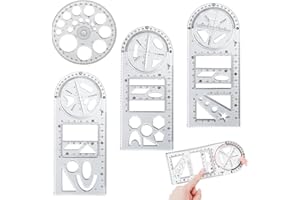 Geometric Multifunctional Ruler 4 Pieces Drawing Ruler Template Measuring Ruler Geometric Drafting Tool for Student Architect