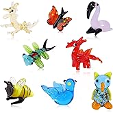 WEWAYSMILE 8 Piece Hand Blown Glass Figurines Includes Butterfly, Bee, Dragonfly, Pigeon, Owl, Flamingo, Flying Dragon, Dinosaur Glass Figurines for Collectibles, Home Decoration,Gifts