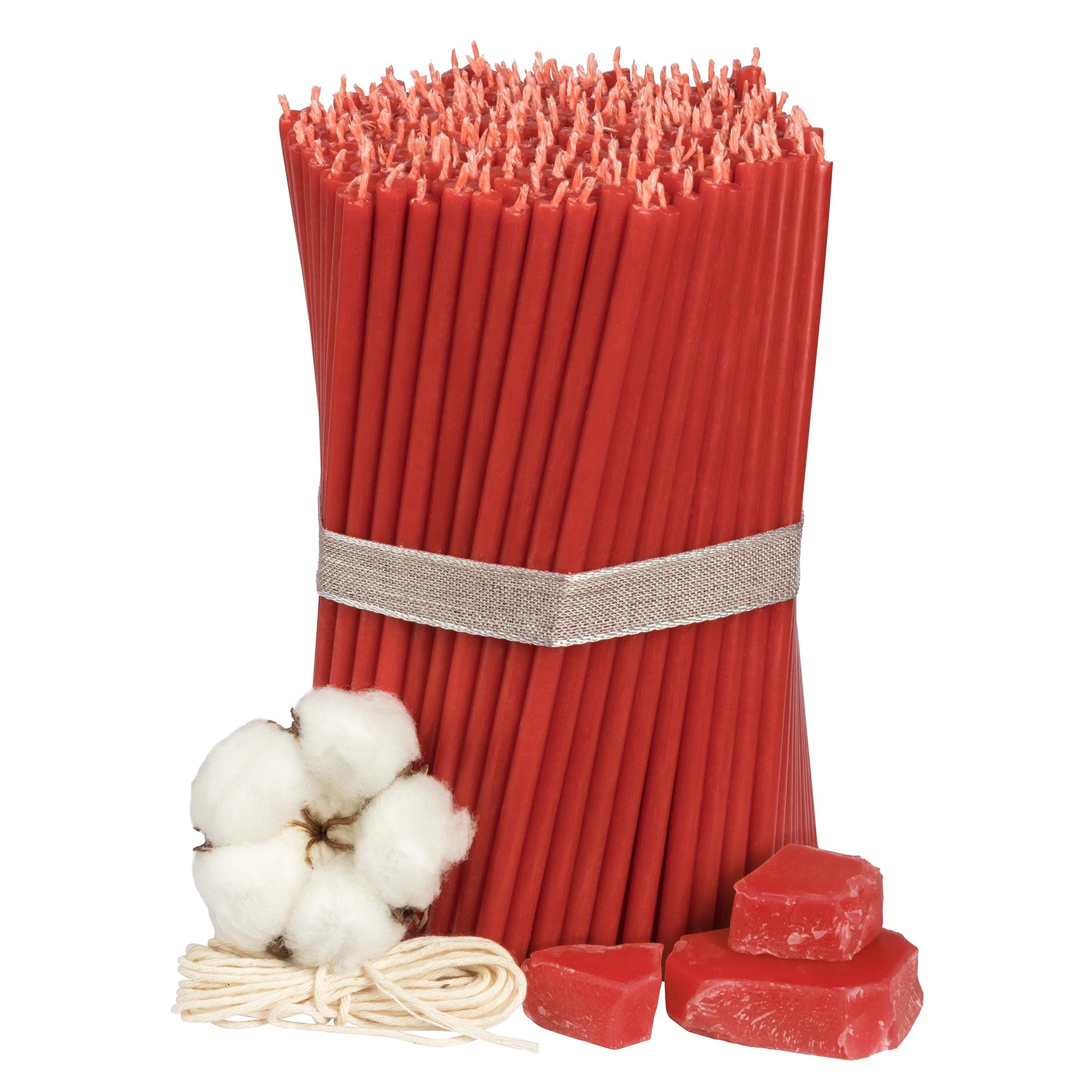 Diveevo Church Beeswax Candles No. 100 Pack of 500 pcs I Ritual Candles L 16.5 cm Diameter 5.7 mm I 50 Minutes Burning Time in Red I 2 kg Thin candles