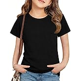 Humordream Girls Short Sleeve Shirts Crewneck Ribbed Knit Slim Fit Summer Tops Basic Tee 5-14 Years