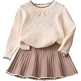 Verdusa Girl's 2 Piece Cozy Sweater Sets Cute Bow Pullover Sweaters with Pleated Skirt Comfy Set